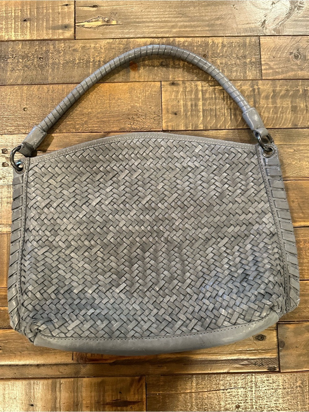 Made in India Beautiful Gray Leather Woven Shoulder Bag
